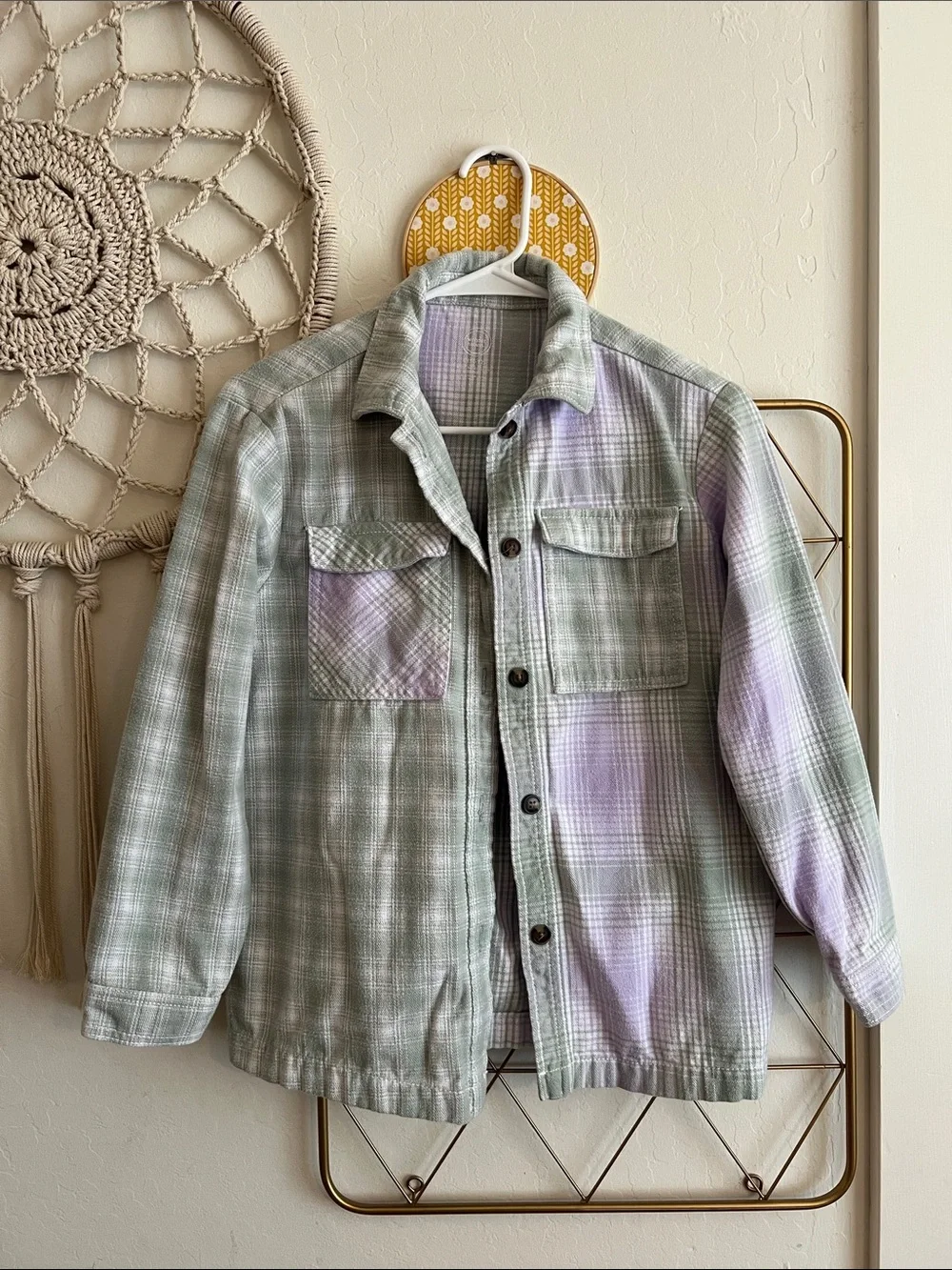 L (10/12) | Wonder Nation Plaid Shacket in Light Green & Lavender